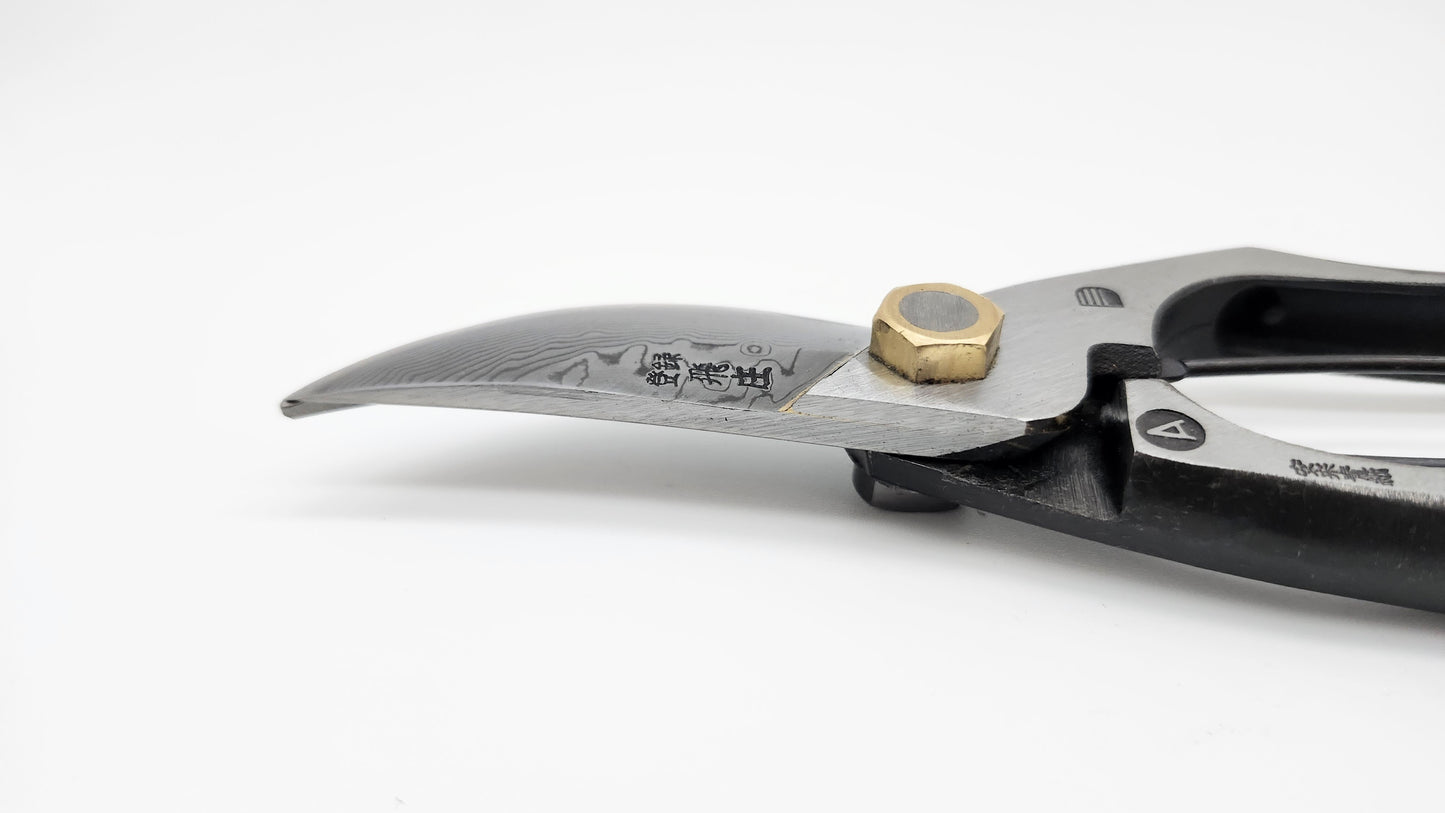 Tobisho Pruning Shears. Damascus steel construction with 16 layers of Yasuki Aogami Steel / blue paper steel