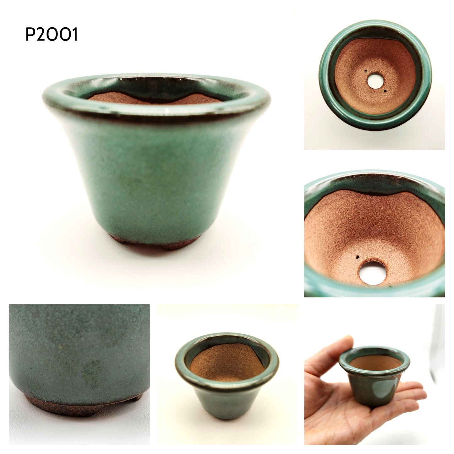 P2001 Teal Green Glazed, Authentic Koishiwara-yaki Japanese Pottery. Round 2inch Bonsai Pot