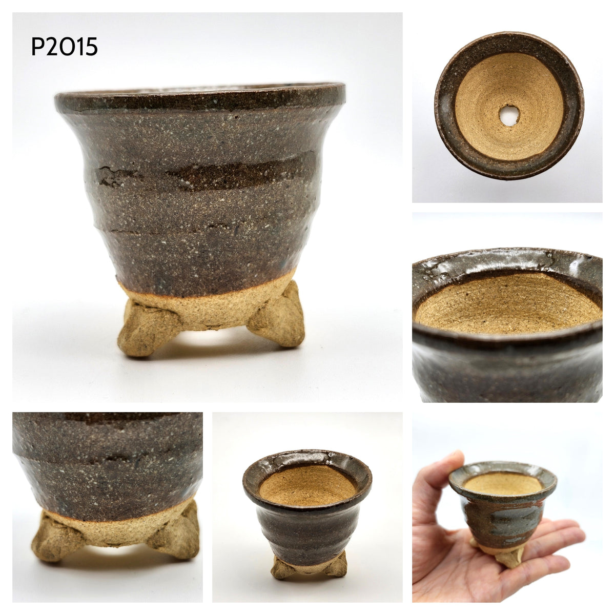 P2015 Natural Mud Glazed, Authentic Shigaraki-yaki Japanese Pottery, Round Bonsai Pot