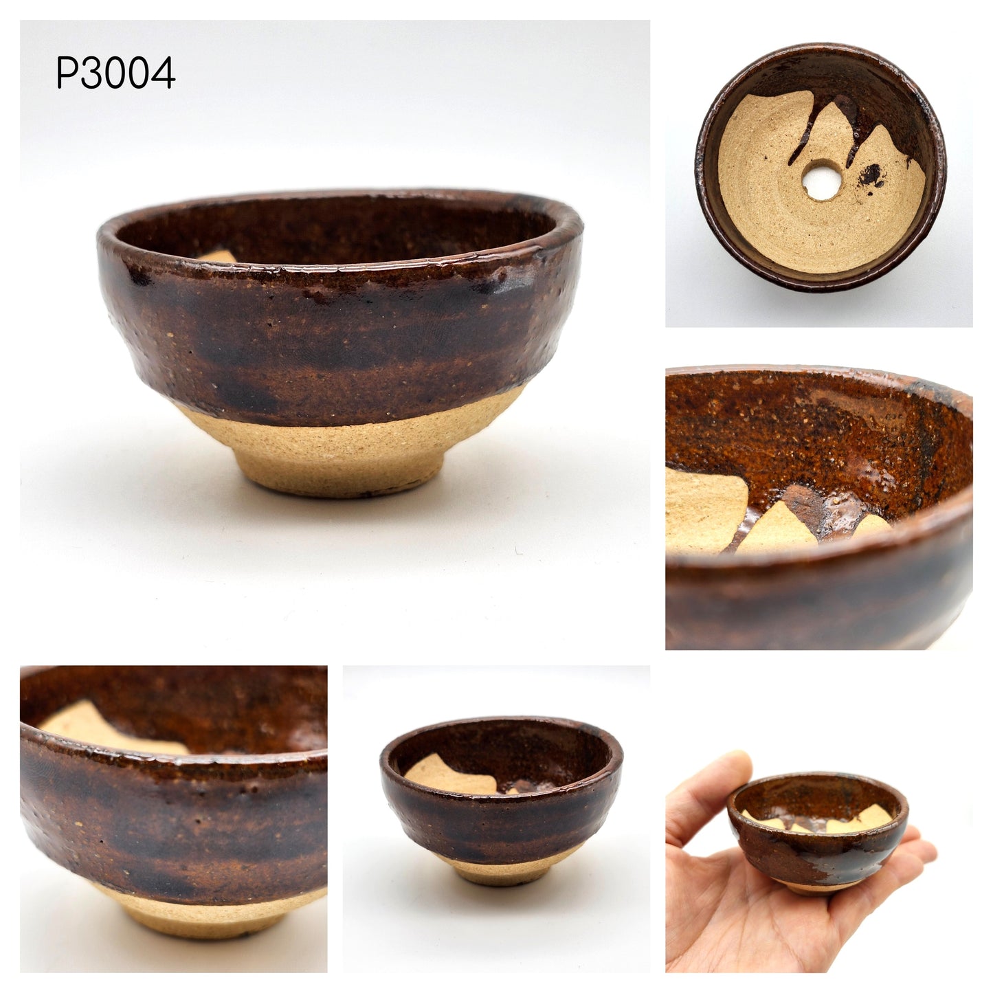 P3004 Earth Brown Glaze, Authentic Shigaraki-yaki Japanese Pottery, Round Shallow Bonsai Pot