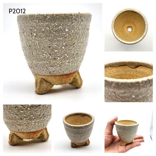 P2012 Light Warm Gray Glazed / Rough Textured, Authentic Shigaraki-yaki Japanese Pottery, Round Bonsai Pot