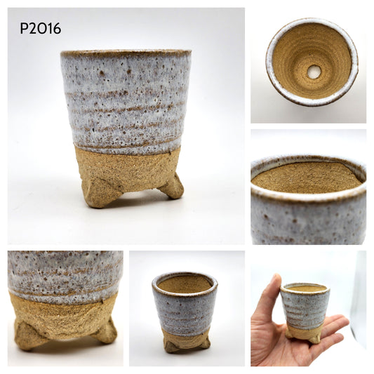 P2016 Light Gray Glazed / Clear, Authentic Shigaraki-yaki Japanese Pottery, Round Bonsai Pot