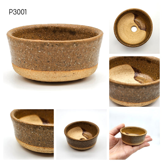 Bonsai Pot, Authentic Shigarakiyaki-Japanese Pottery, Round Shallow 3inch Pot