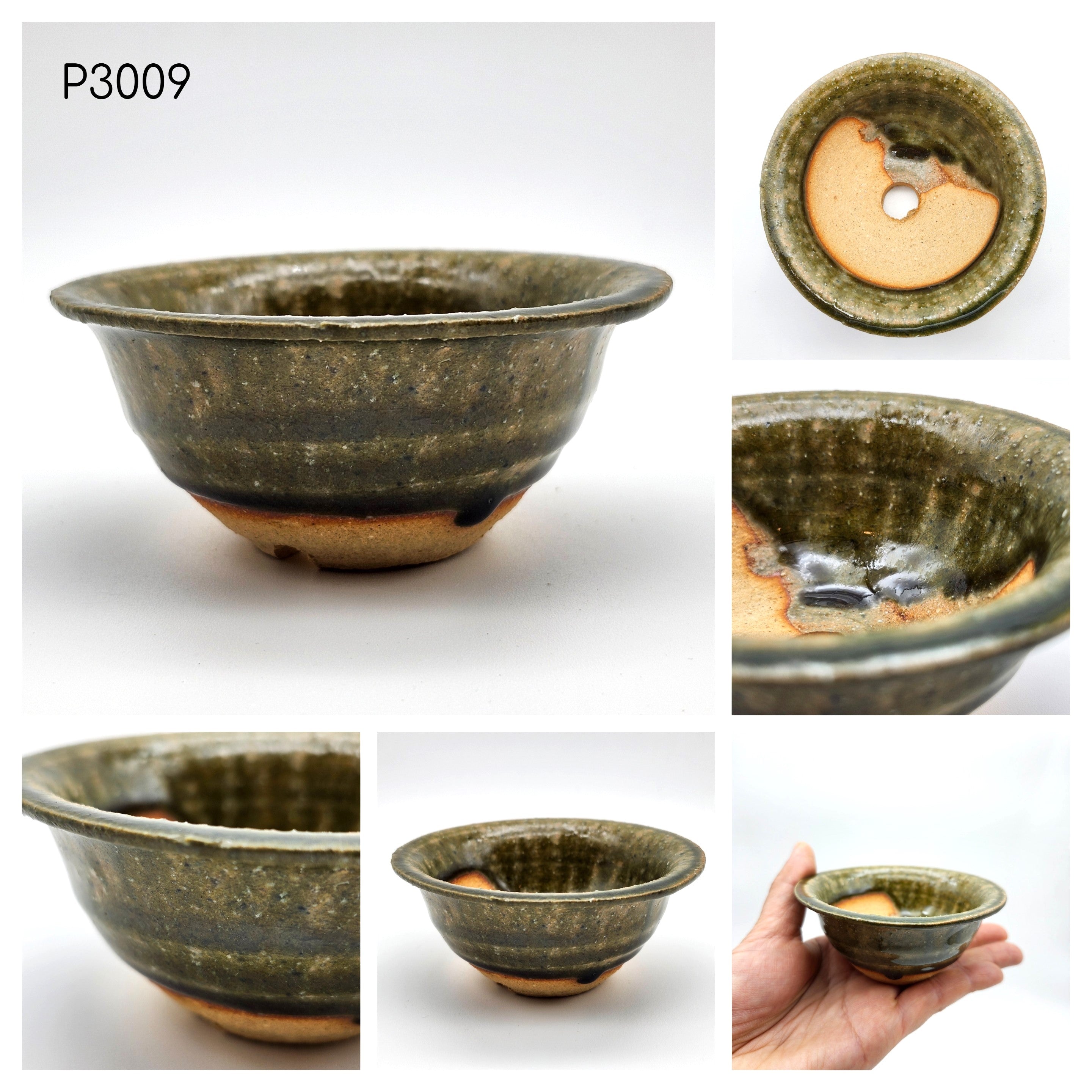 P3009 Olive Green Glaze / Rim, Authentic Shigaraki-yaki Japanese