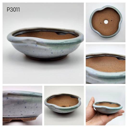 Bonsai Pot, Authentic Koishiwarayaki-Japanese Pottery, Tri-Circular Shape 3 1/2inch Pot