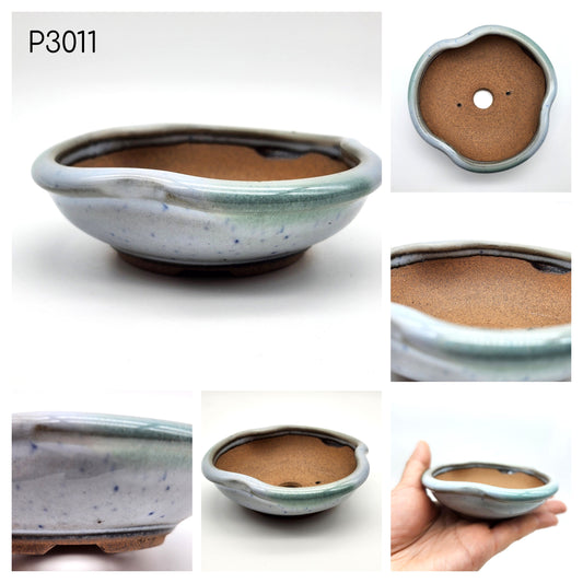 Bonsai Pot, Authentic Koishiwarayaki-Japanese Pottery, Tri-Circular Shape 3 1/2inch Pot